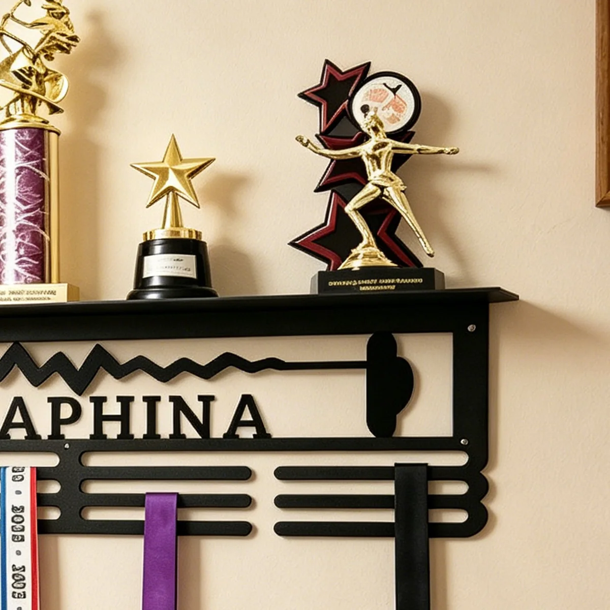 1Pc Custom barbell Metal Medal Holder Rack,Hang Metal Wall Art,Home Decor Sports Award rack storage rack,Birthday Gift