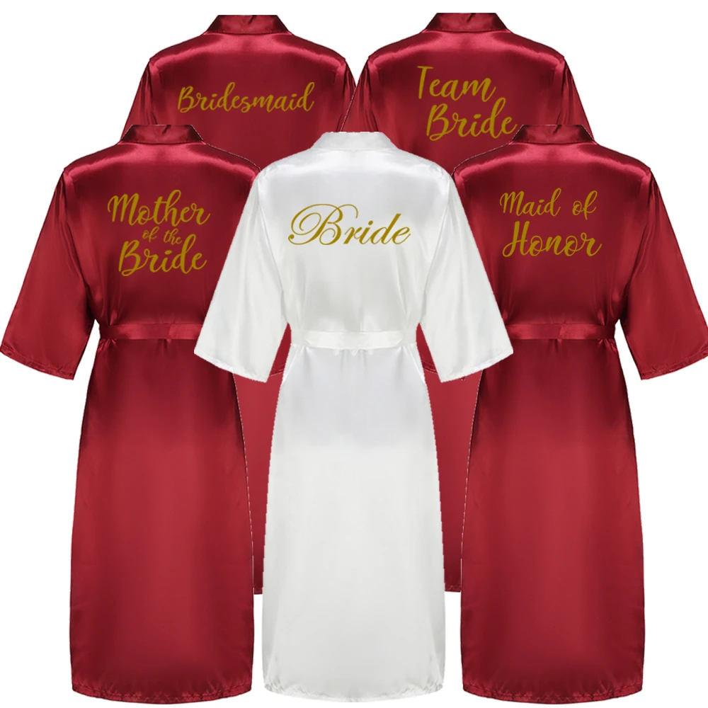 

Sexy Burgundy Wedding Bride Bridesmaid Robes Mother Sister Bathrobe Dressing Gowns For Women Faux Silk Satin Kimono