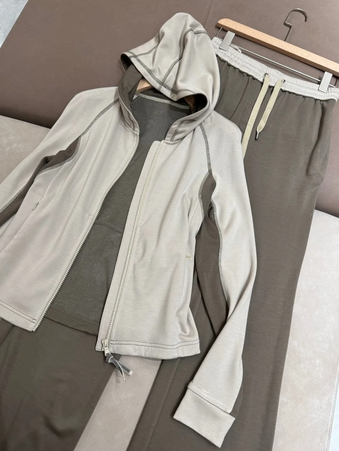 Women\'s Sweatshirts Pants Suit Hooded Zipper Cardigan Jacket + Slim Wide-leg Pants 2-Piece Set