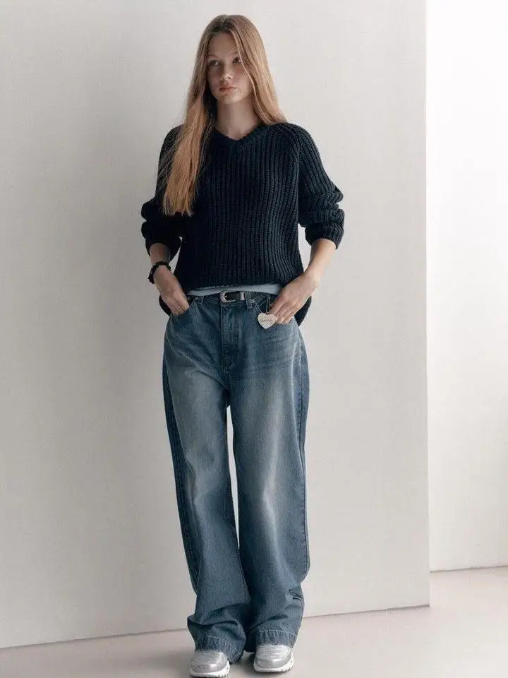 

Retro Wa Wide Leg Jeans Women Loose Fit High Waist Denim Pants Casual Sle Four Seasons Universal for 8-48 Years Old