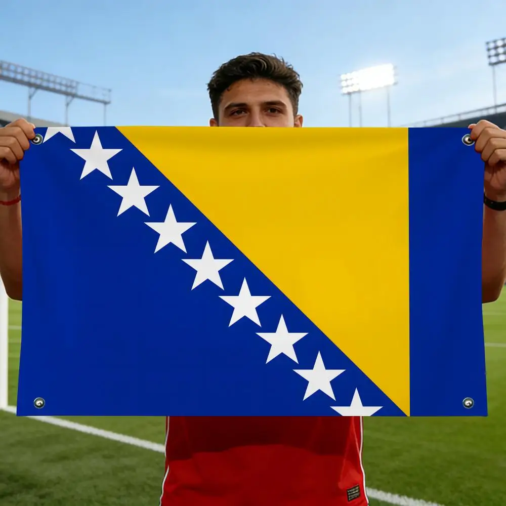 Bosnia And Herzegovina Flags Horizontal High Density Knitted Fabric European Simple For Durable Outdoor Indoor Use