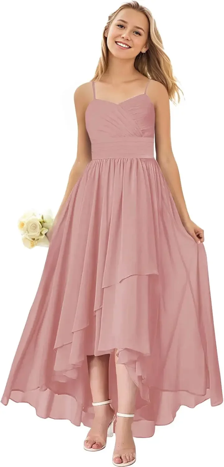 Платья подружки невесты на свадьбу Платья подружки невесты на свадьбу Высокое низкое шифоновое плиссированное платье на тонких бретельках Вечернее платье