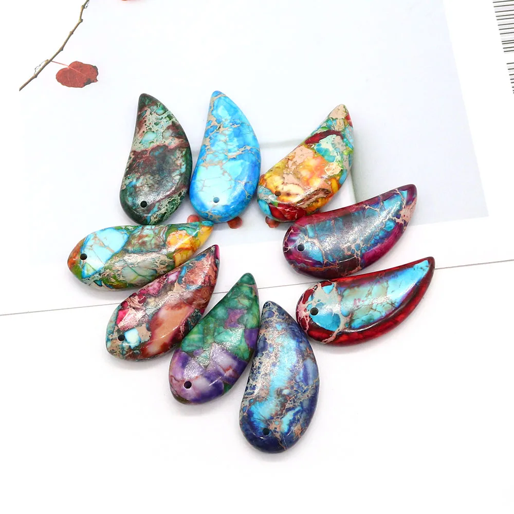 16x34mm 2PCS Natural Stone Pendants Irregular Shape Multicolor Emperor Stone Charms for Jewelry Making DIY Earring Accessories - Image 2