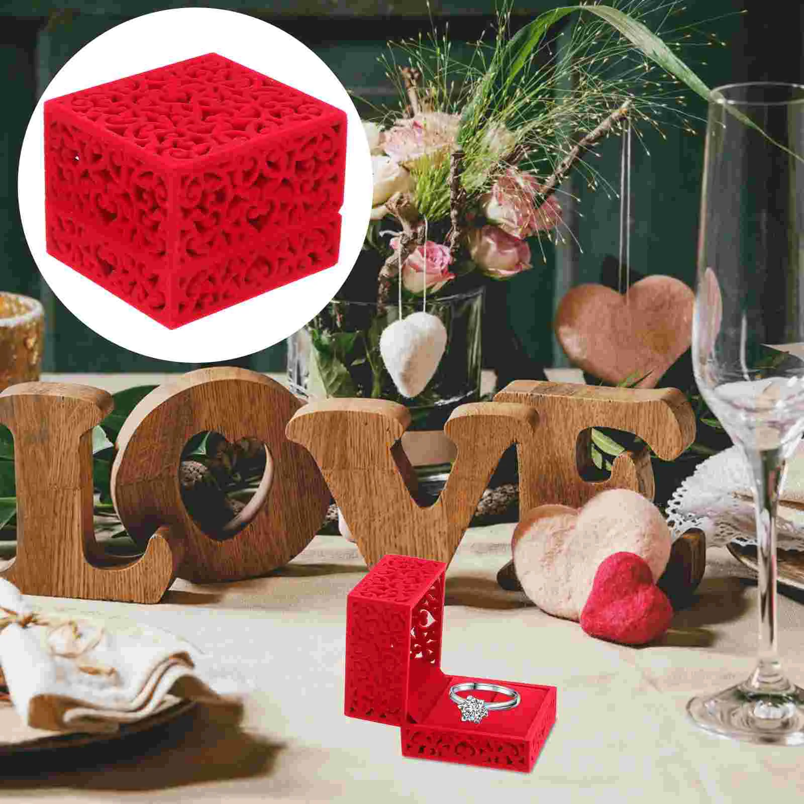 The Ring Flocked Box Small Jewelry Organizer Cute Case Rack Valentines Velvet Decor Red Mini Jewelery Holder Travel