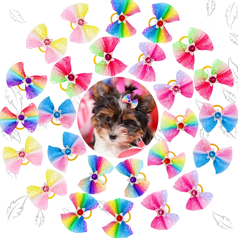 10/20/30PCS Pet Hair Accessories Bows Puppy  Grooming Bows Mix Colours Decorate Hair for Small Dog Hair Rubber Band Dog Supplier