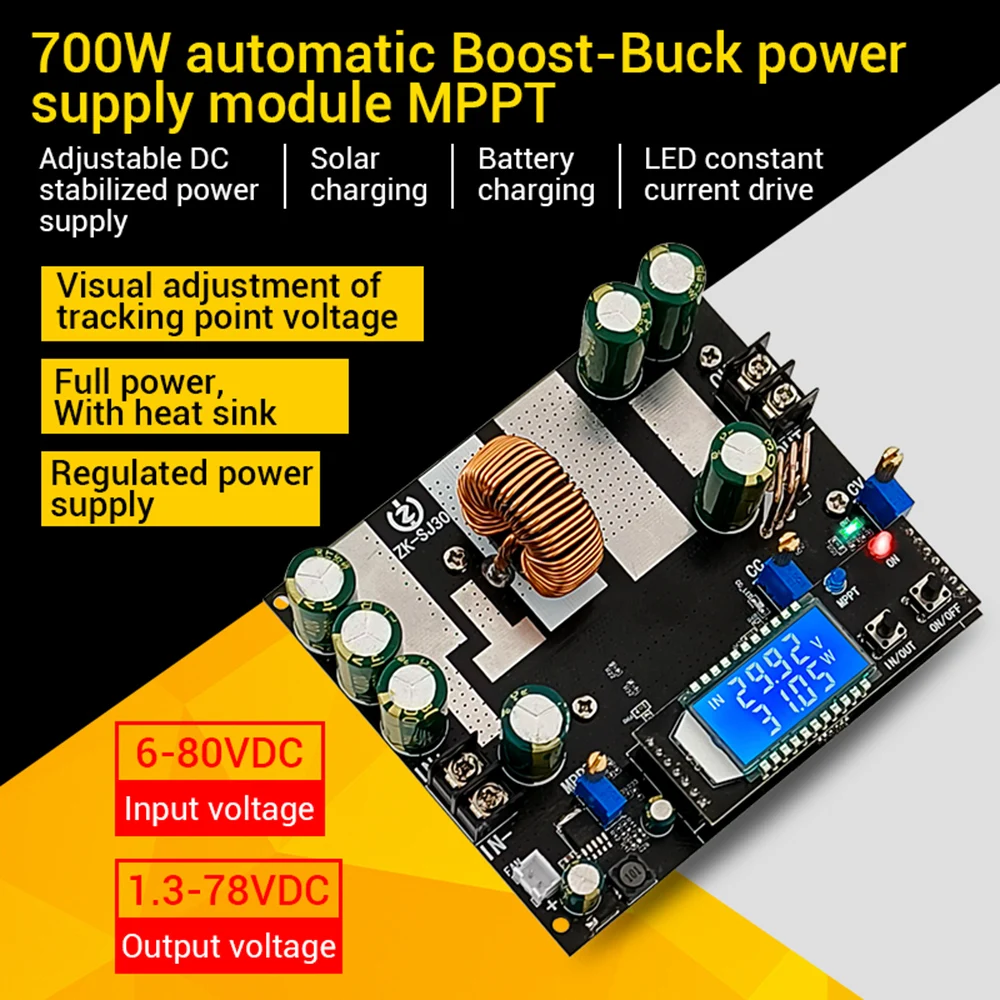 700W High Power Automatic Step Up Step Down Power Supply Module DC6-80V to 1.3-78V 30A Synchronously Rectified Voltage Regulator