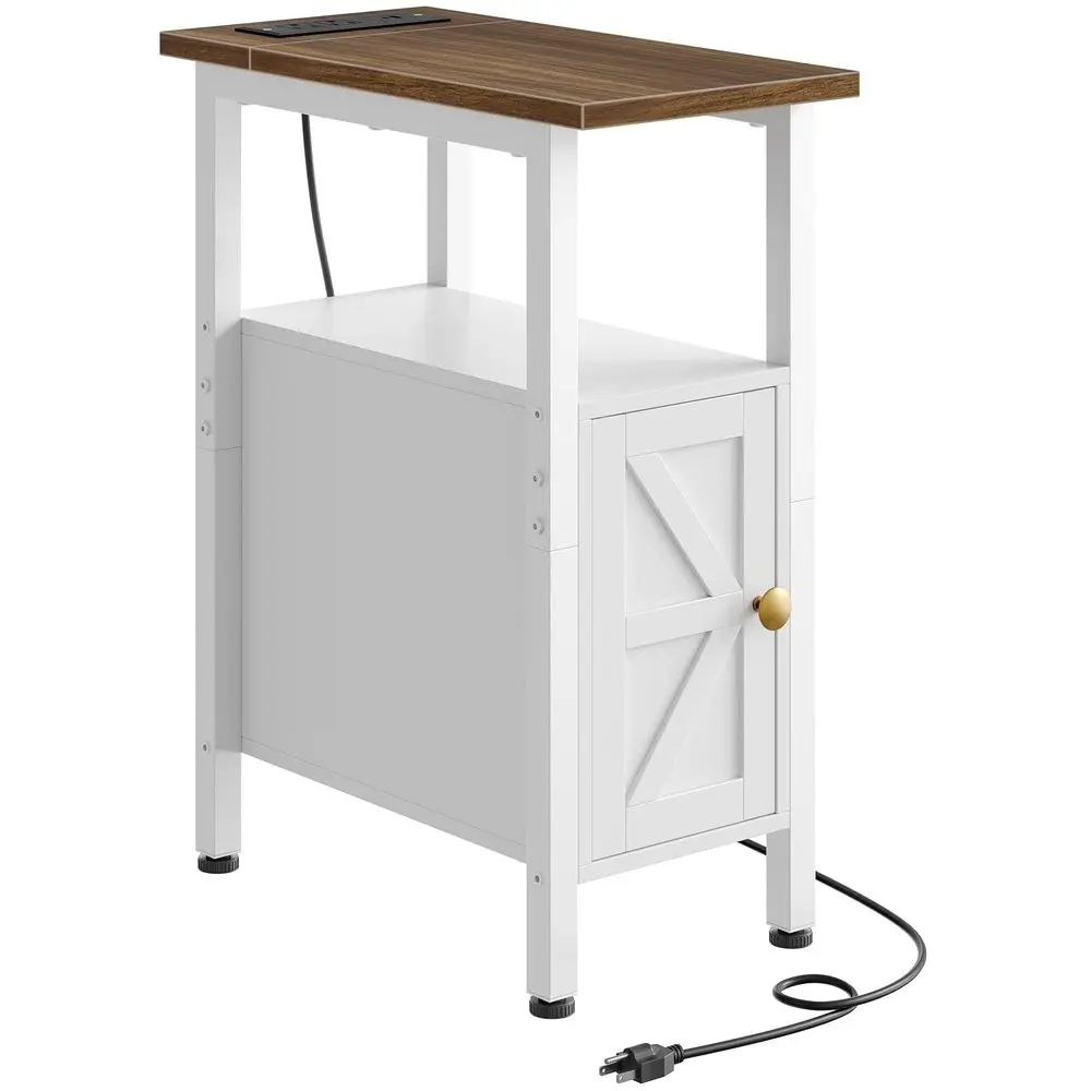

End Table, Narrow Side Table for Small Spaces, Slim Nightstand with Charging Station, with 2 AC Outlets, 1 USB and 1 TypeC Port