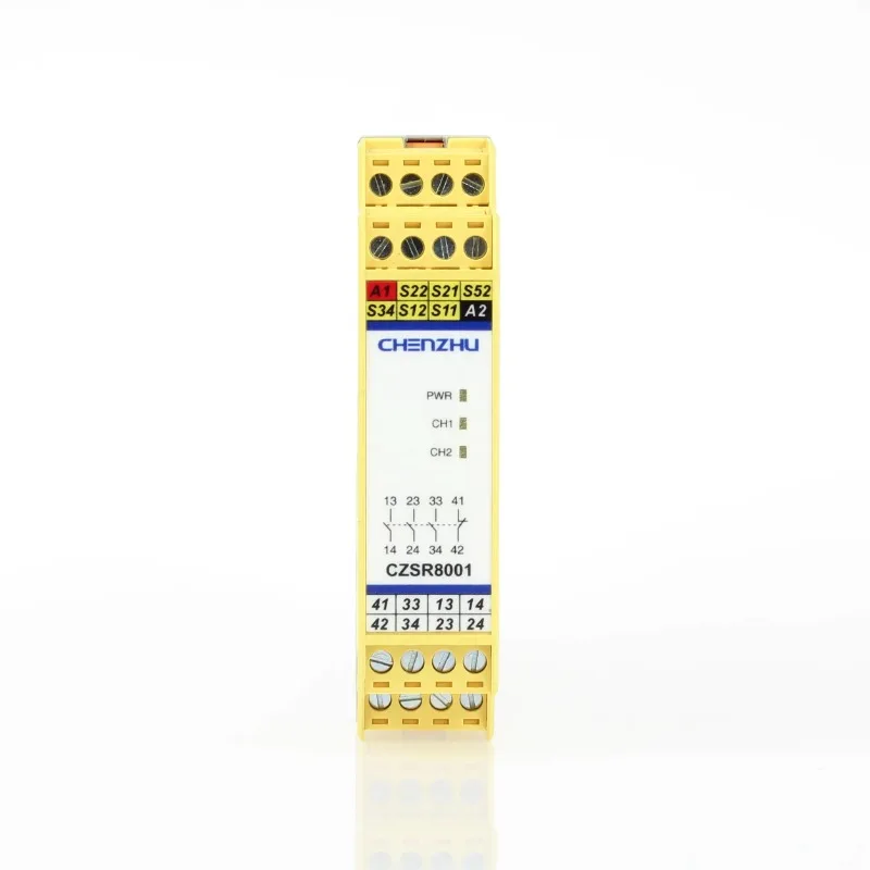CZSR8001-2A2B  E-Stop button, safety gate | 24V DC/AC | 2NO+2NC | Auto/Manual Reset Safety Relay