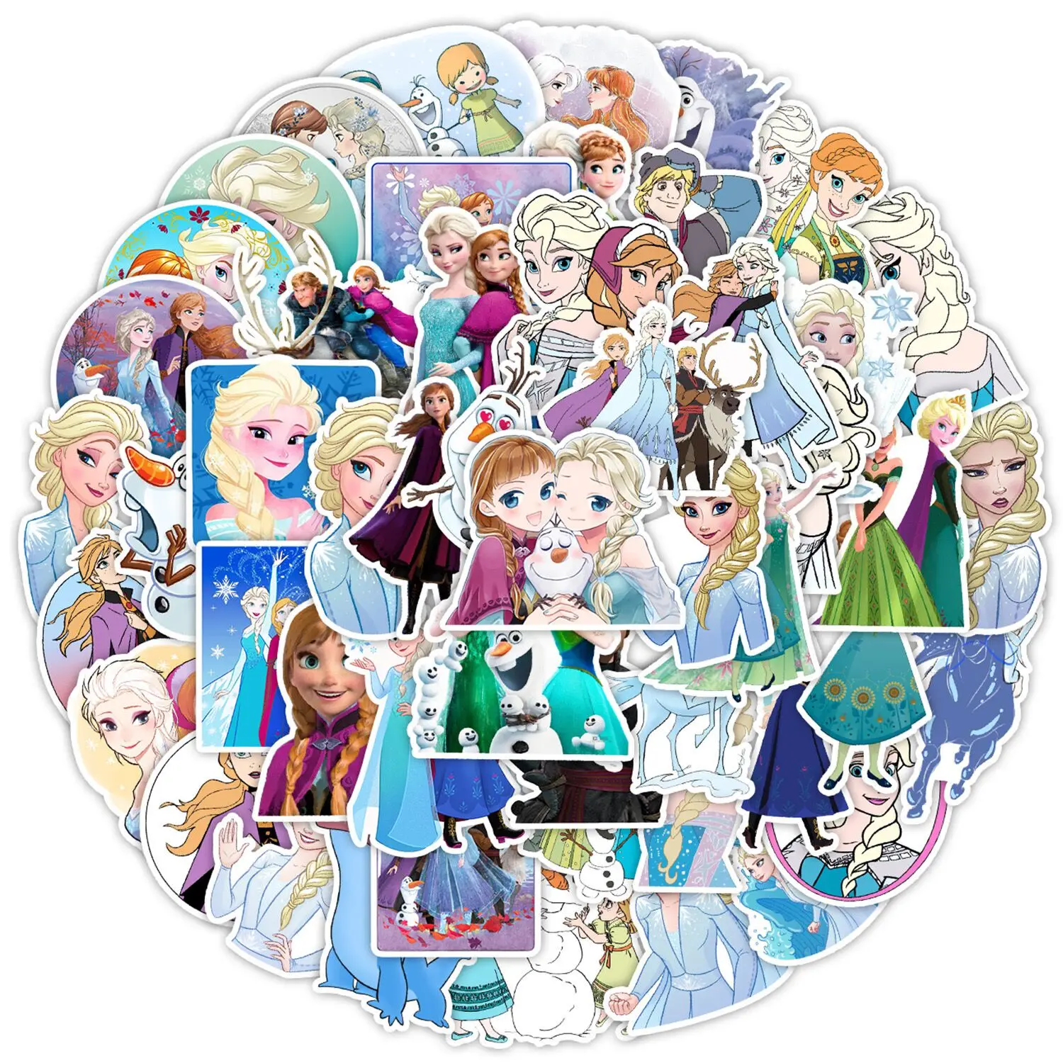 10/50PCS Disney Cartoon Frozen Elsa Stickers Princess Anna Cute Decals DIY Guitar Scrapbook Luggage Graffiti Kids Sticker Toys