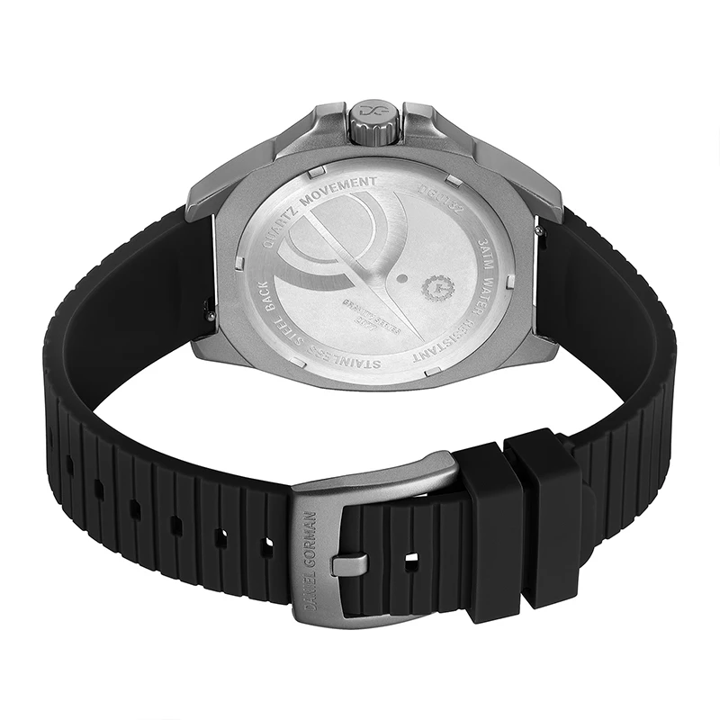 Daniel Gorman Gravity Series Jupiter Sport Herrenuhr, großes Gehäuse, Quarz-Silikonarmband, wasserdicht
