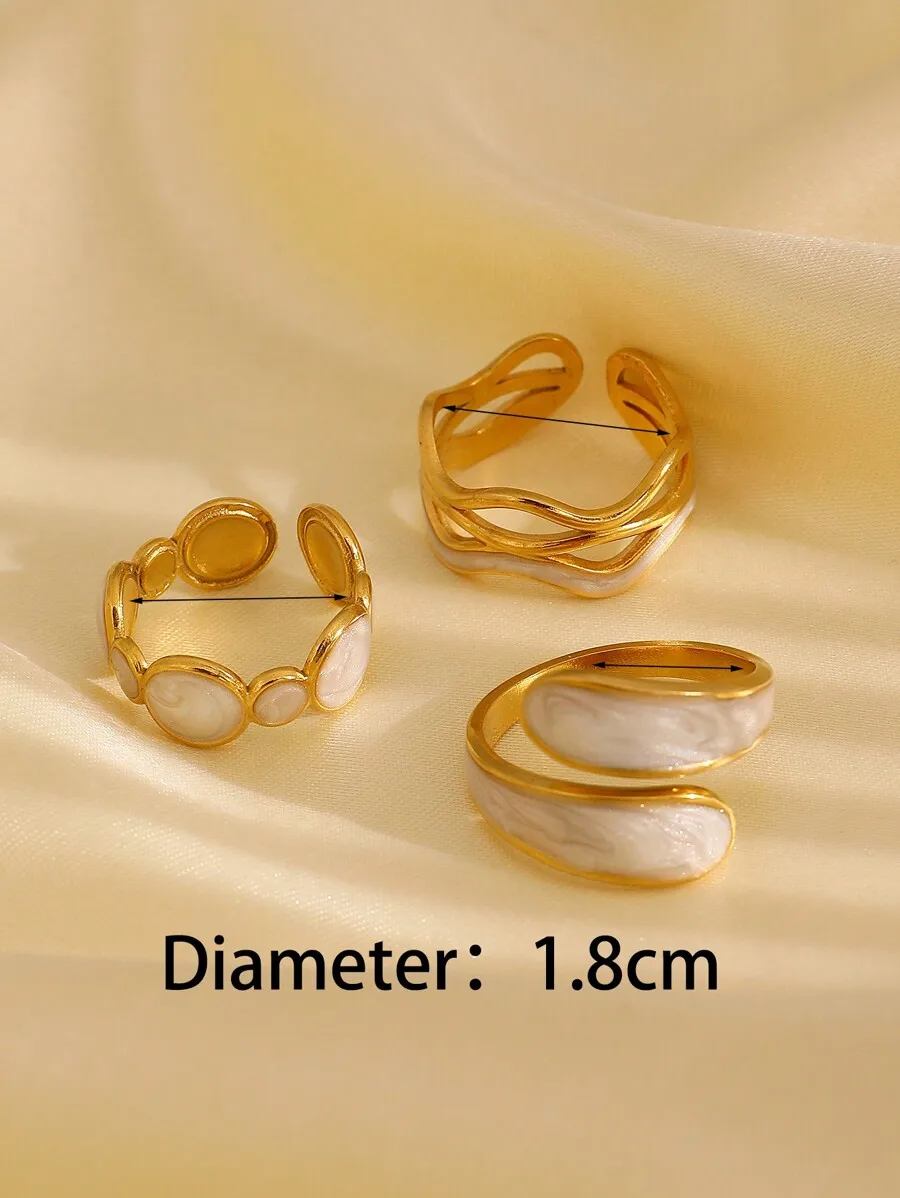 

3pcs Asymmetrical Stainless Steel Artistic Paint Ring Set For Women Daily Wear