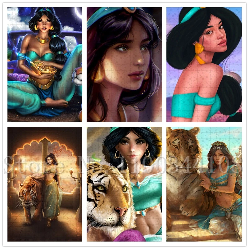 

Disney Princess Jasmine Jigsaw Puzzles Aladdin 300/500/1000 Pieces Wooden Puzzles for Adults Decompressing Assemble Game Toys