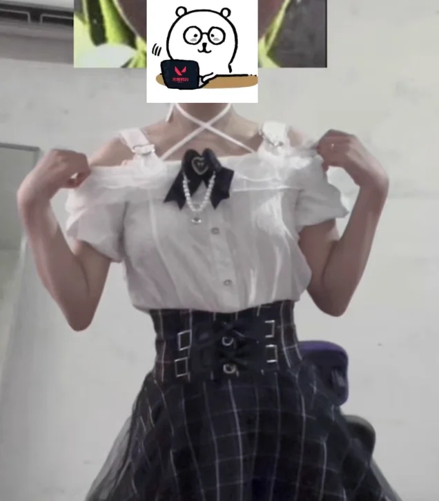 オフショルダーレースブラウス半袖シャツトップとハイウエストメッシュショートパフスカート制服一式