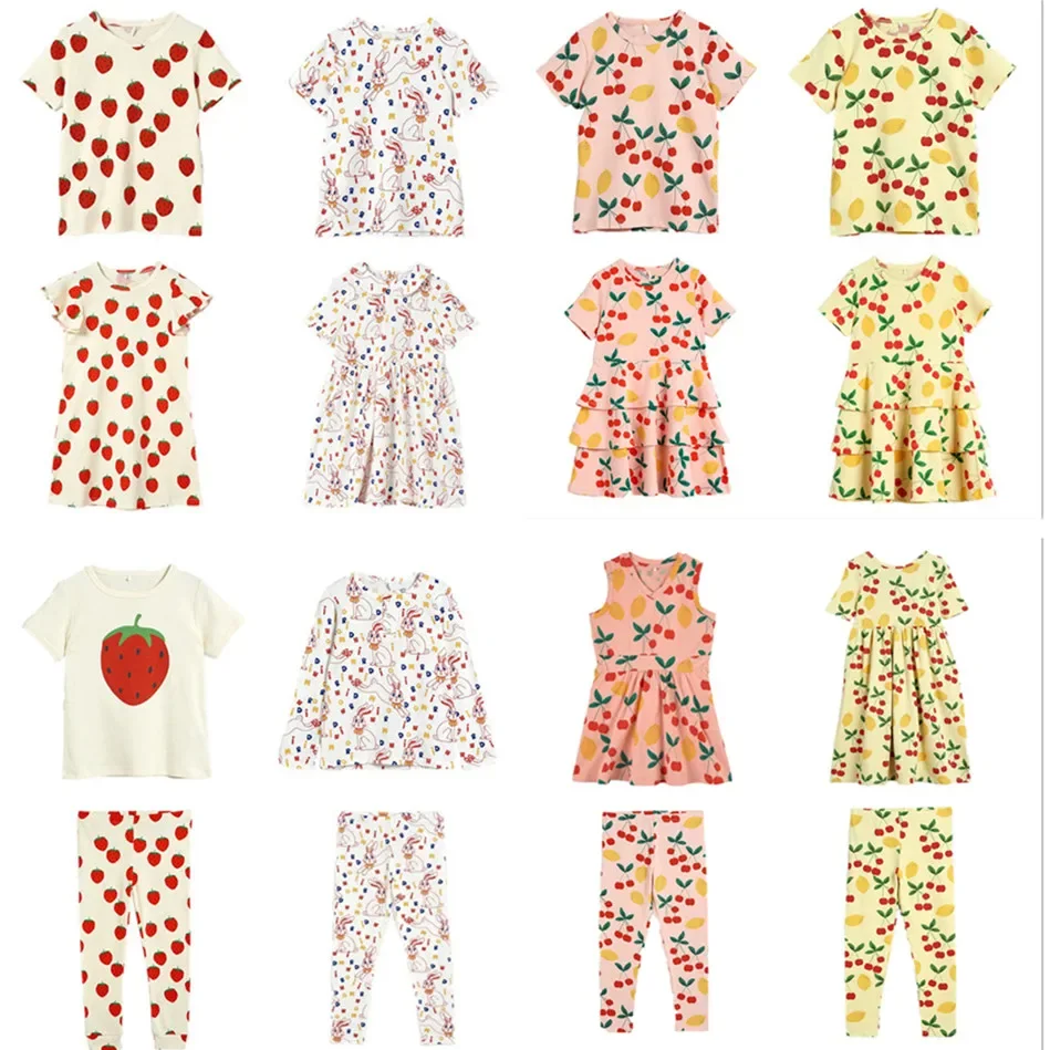 

SALE 2021SS New Product Fully Printed Strawberry Short Sleeve T-Shirt Shorts Infant and Toddler Girl Cute Dress