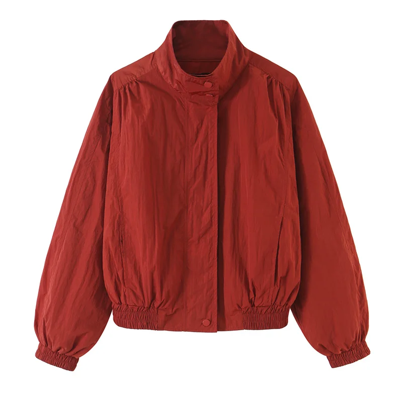 Guobioziy 2026 Autumn/Winter New Women's Jacket Red Long-Sleeve Pleated Decorative Simple Loose Jacket Parka Trendy and Stylish