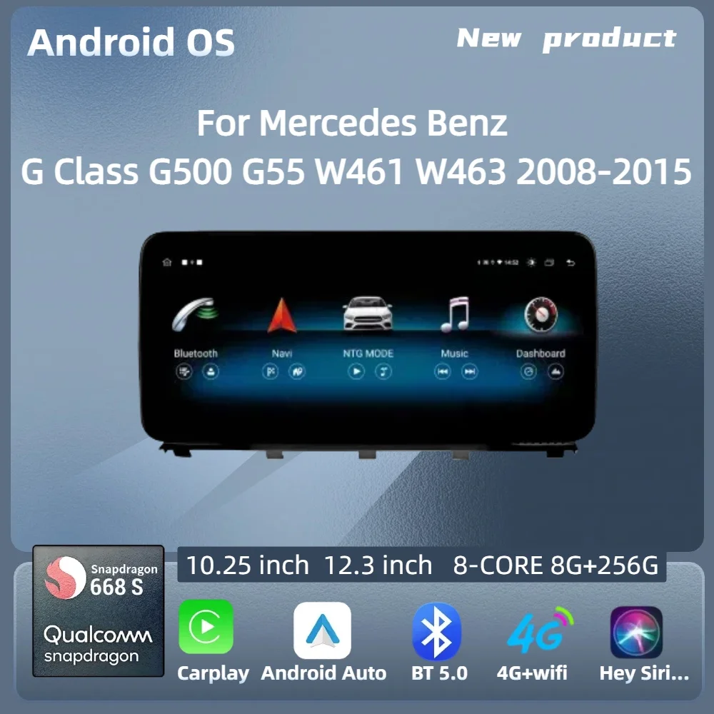 

For Mercedes Benz G Class G500 G55 W461 W463 2008-2015 Car Radio Android 14 Wireless BT Carplay Snapdragon 680 Head Unit Screen