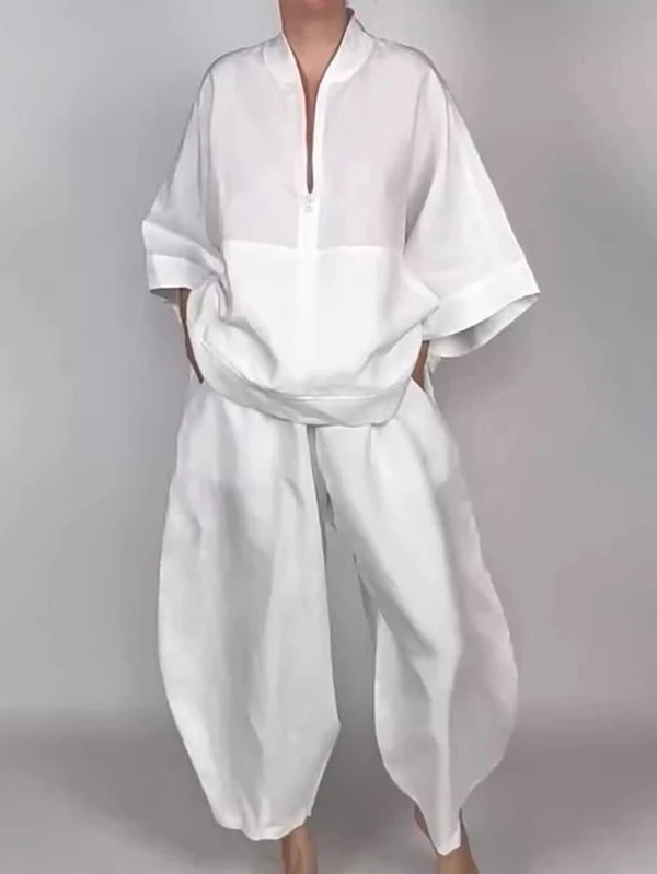 

Krisstargirl 2 Piece Set for Woman 2025 New Cotton Linen Casual Zipper Shirts & Blouses and Casual Sweatpants Set Summer Outfits