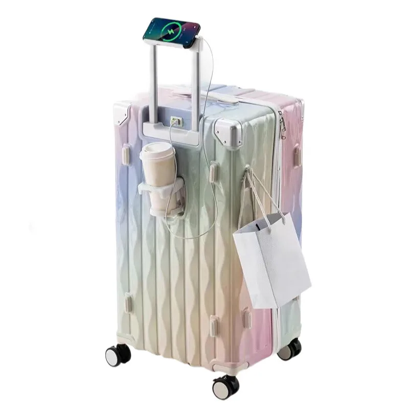 

Чемодан для проверки с USB-подстаканником, большая вместимость, чемодан на колесиках, дорожный чемодан с паролем, дорожный багажник