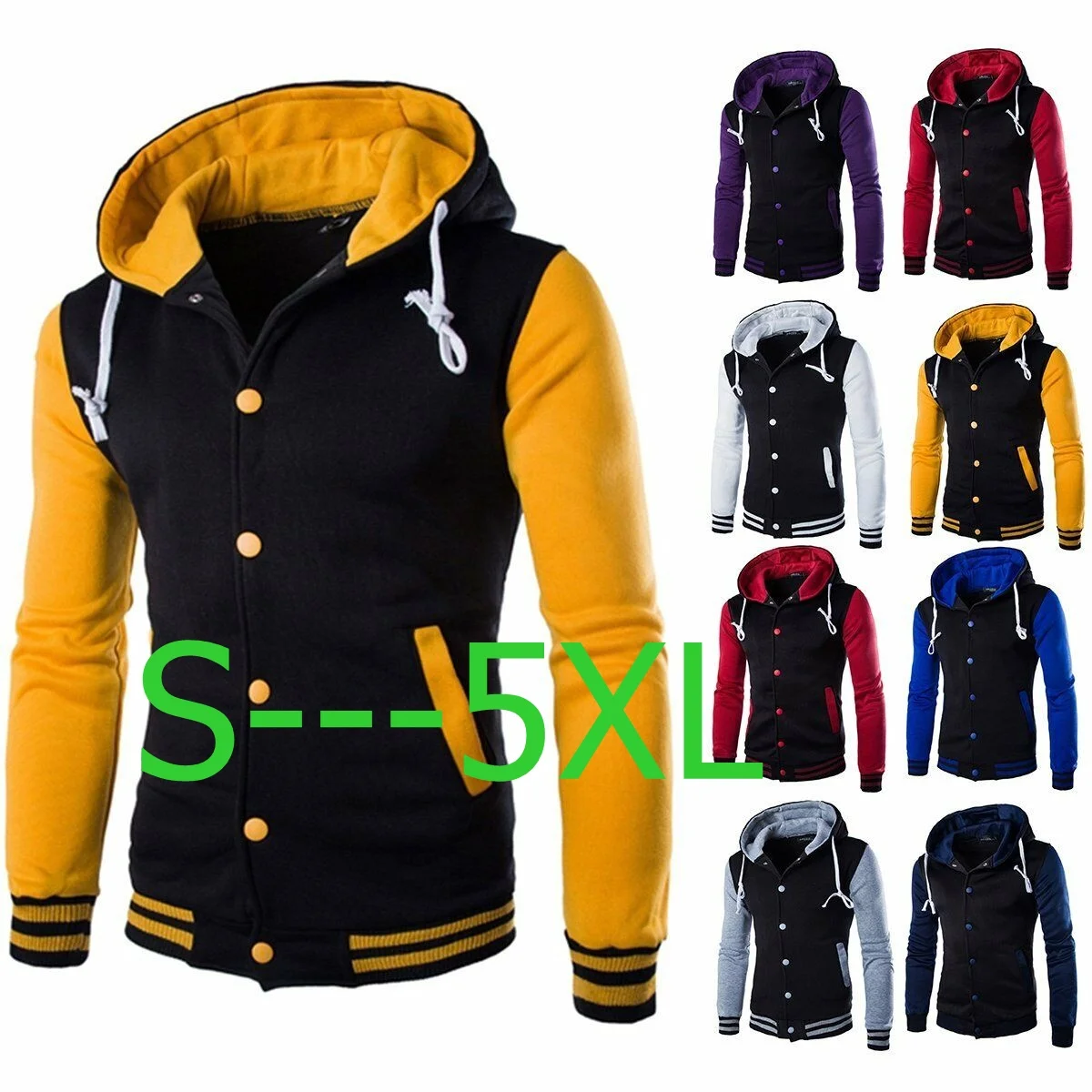 Men's Hoodies Jacket Boy Baseball Hoodies Coat Fashion Streetwear Slim College Varsity Jacket Brand Stylish Size S--5XL