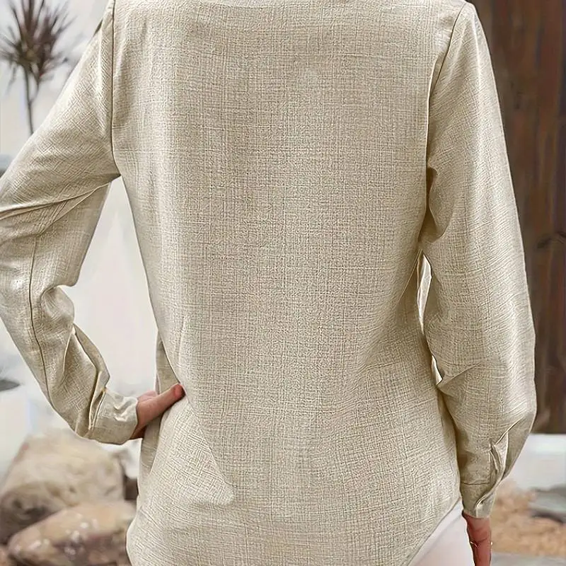 2025 Solid Color Polo Collar Shirt: Vertical Button Pocket Long Sleeve Blouse with Timeless Versatile Style for Office to Casual