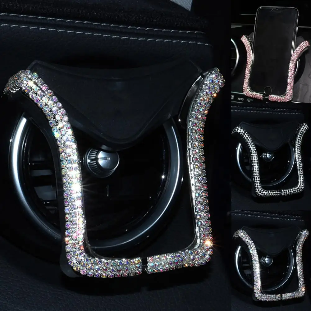 Holder for Car Plastic Adjustable U-shaped with Mount Clip Car Rhinestone-encrusted Vent