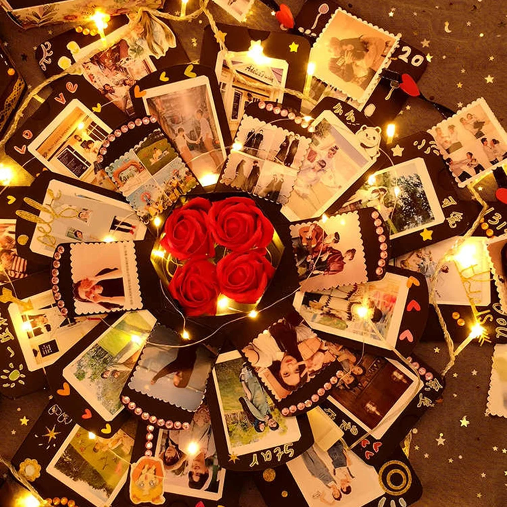 Multi-layer Hexagonal Explosion Box with Photo Album Surprise Explosive Box Creative Handmade for Valentine Day Wedding Proposal