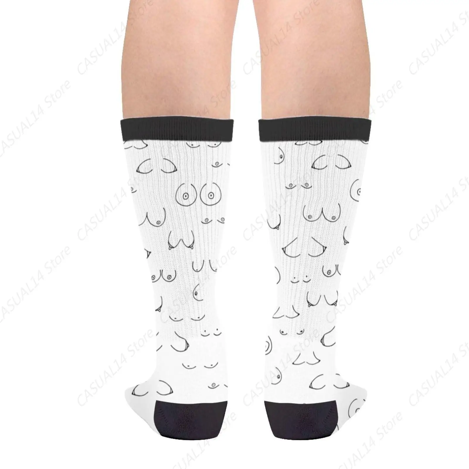 Woman Breast Doodle Brest Boob Boobie Boobs Novelty Fun Crew Socks Fashion Comfortable Men And Women Crazy Dress Socks