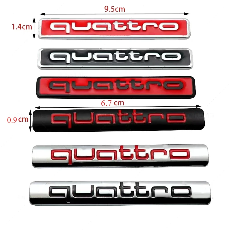 Grande adesivo de metal Quattro para Audi, etiqueta traseira modificada, tração nas quatro rodas, A3, A4, A5, A6, Q3, Q5, Q7, carro, 1pc