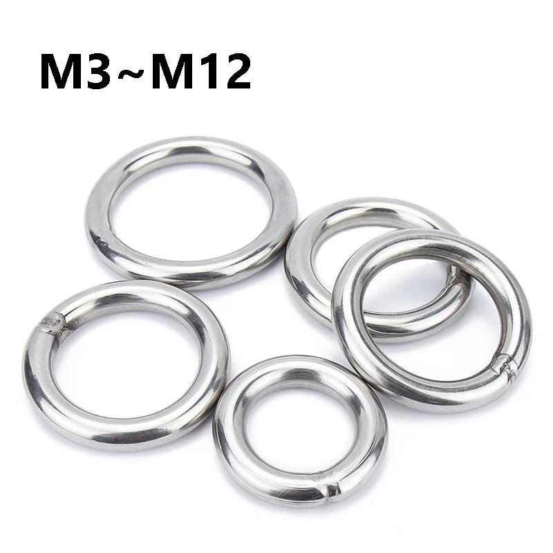 304 Stainless Steel Welded O Rings M3 M4 M5 M6 M8 M10 M12 Wire Dia OD 5mm-500mm for Marine Camping DIY Rigging Hardware
