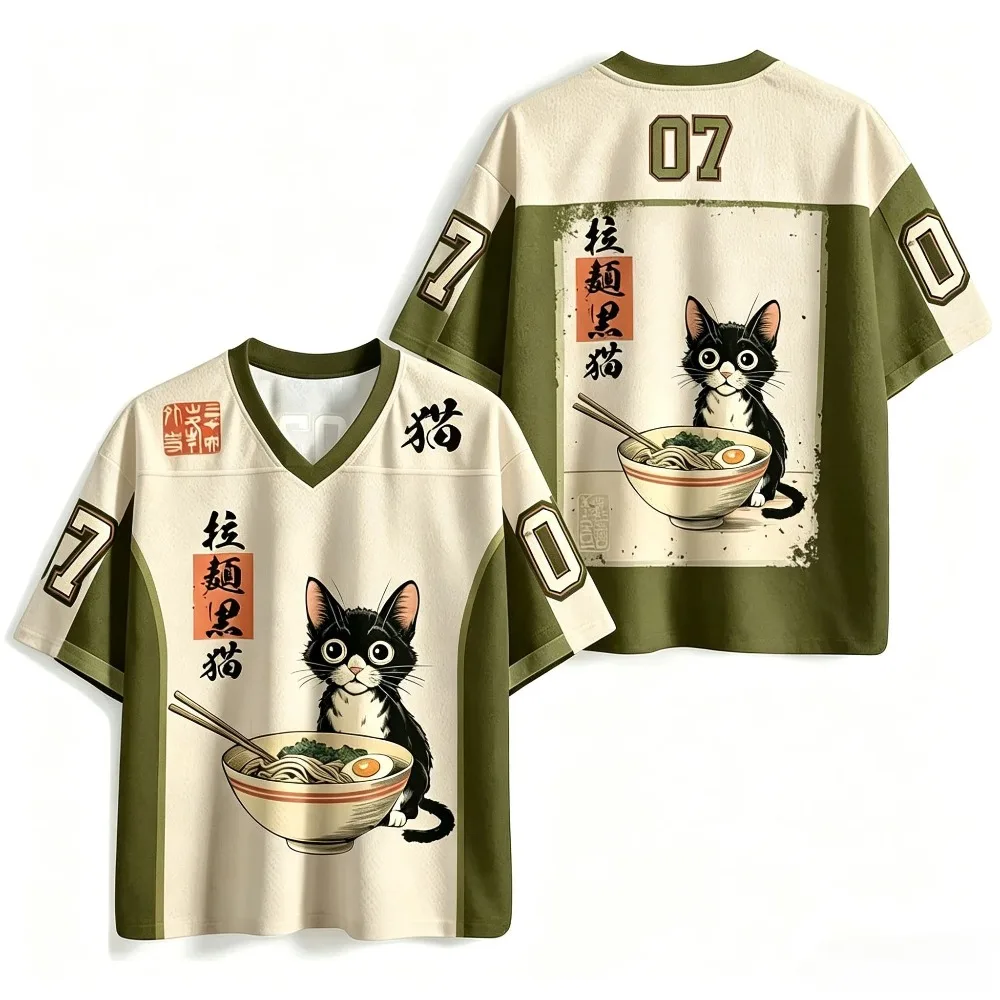 Summer-style Japanese Cats3D Print Out Sports Quick-Dry Breathable Men V-Neck T-Shirt Outdoor Fashion Y2K Breathable Clothing