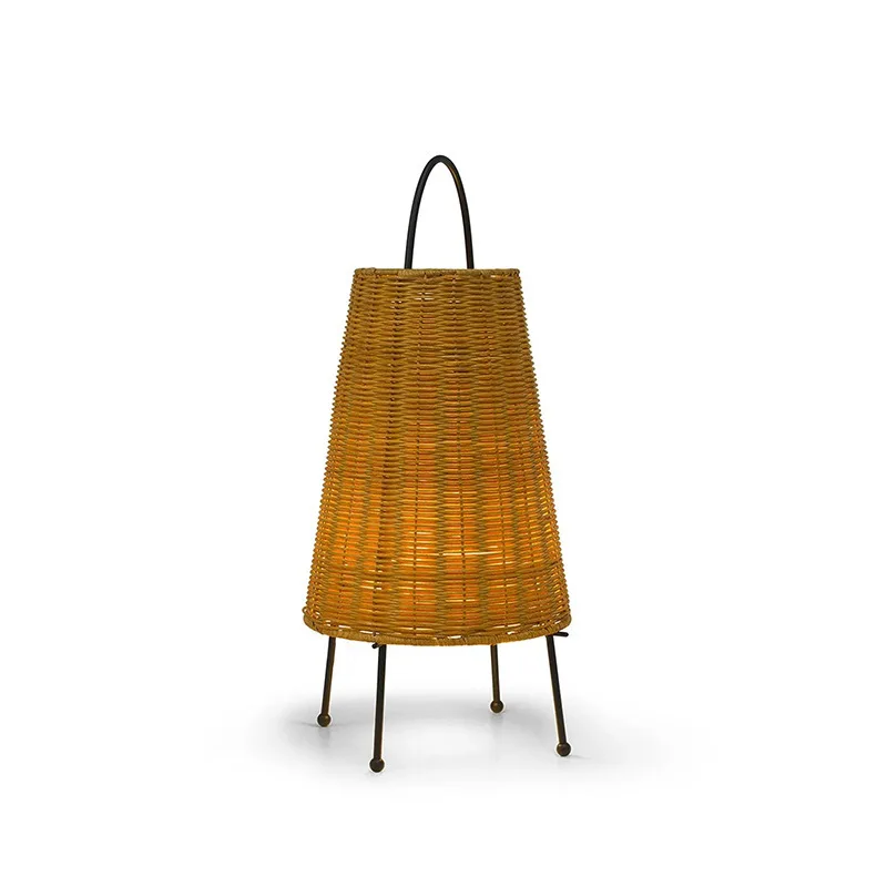 Japanese-style wabi-sabi wind rattan desk lamp American retro living room decoration bamboo floor lamp bedroom high sense