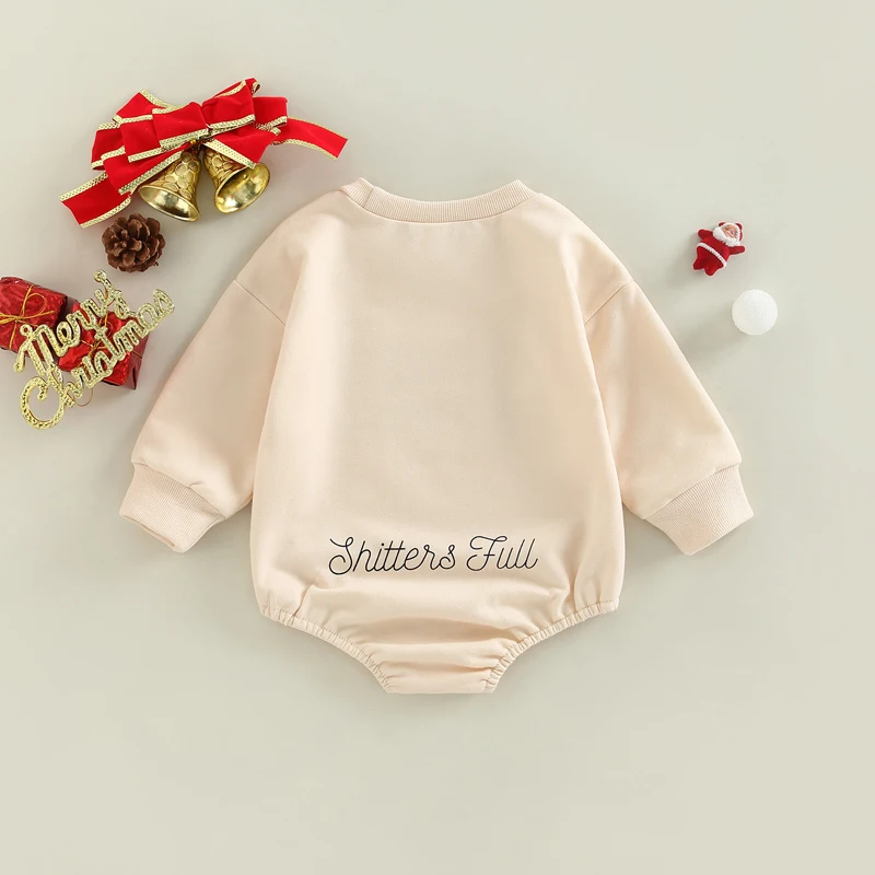 Baby Sweatshirt Romper Christmas Letter Floral Print Long Sleeve Bodysuit Girls Boys Xmas Clothes Outwear