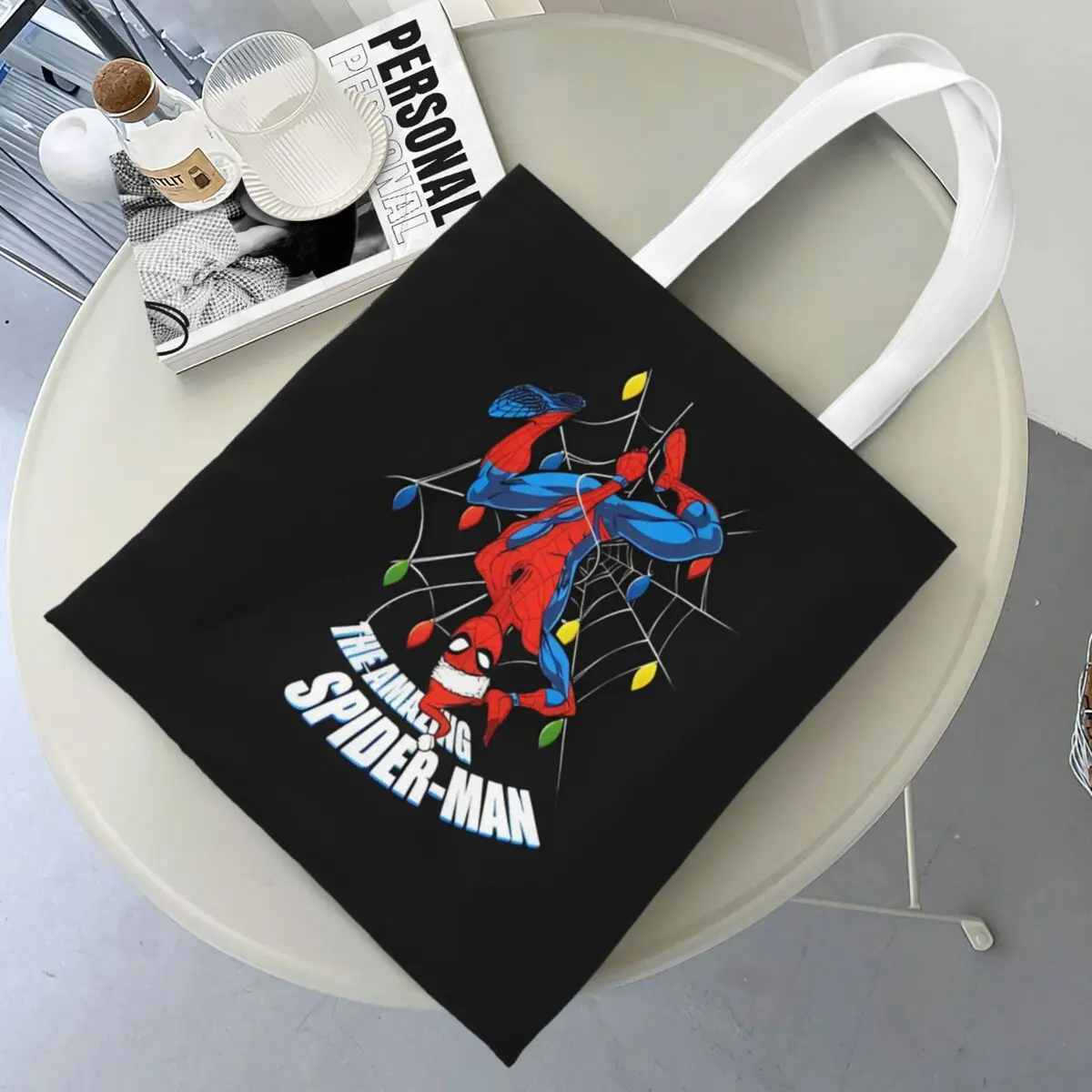 

Spider-Man Superhero Christmas Canvas Tote Bag Reusable Large Capacity Grocery Bags for Unisex
