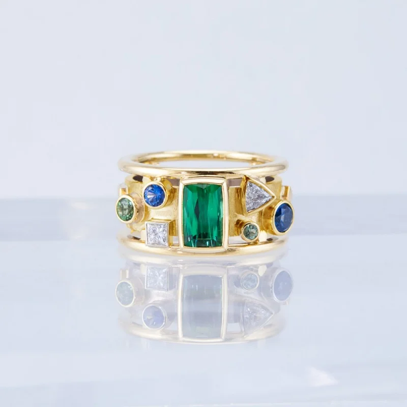 CAOSHI Luxury Gold Color Rings with Colored Geometric Shapes Cubic Zirconia Classic Abstract Artware Women Party Jewelry Gifts