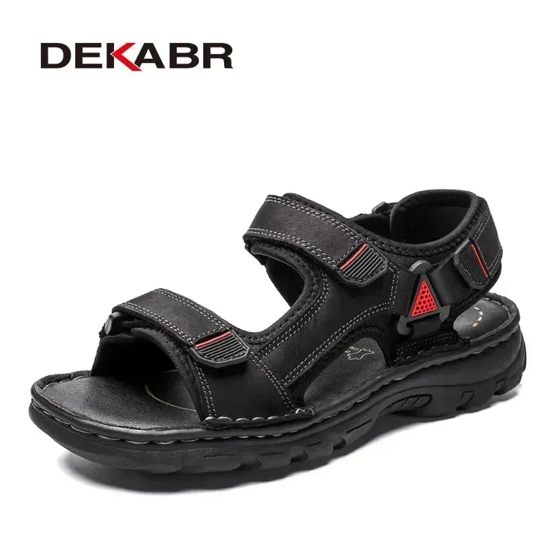  DEKABR Size 48 Male Genuine Leather Sandals Summer Casual Men Shoes Vacation Beach Shoes Fashion Outdoor Non-Slip Sneakers 