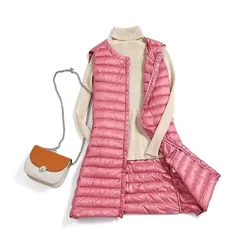 New Autumn Winter Women Casual Slim Mid-length Down Padded Jacket Waistcoat Cotton Vest Female Warm Ultra Light Down Vests