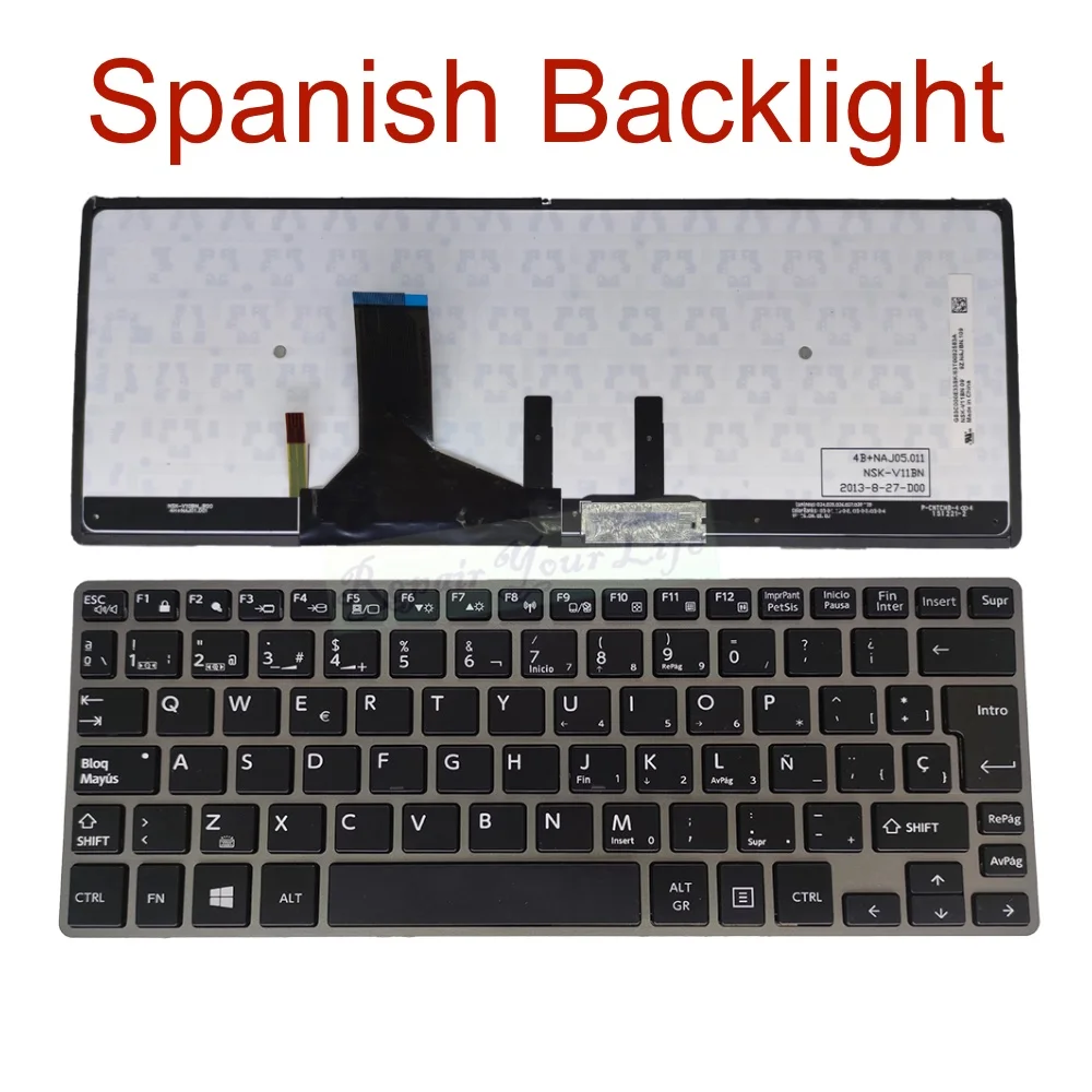 Imagem -02 - Teclado Espanhol Tailandês para Toshiba Portege Notebook Retroiluminado Z30 Z30t Z30t-a Z30t-b Nsk-v11bn V10bn V15bn V16un