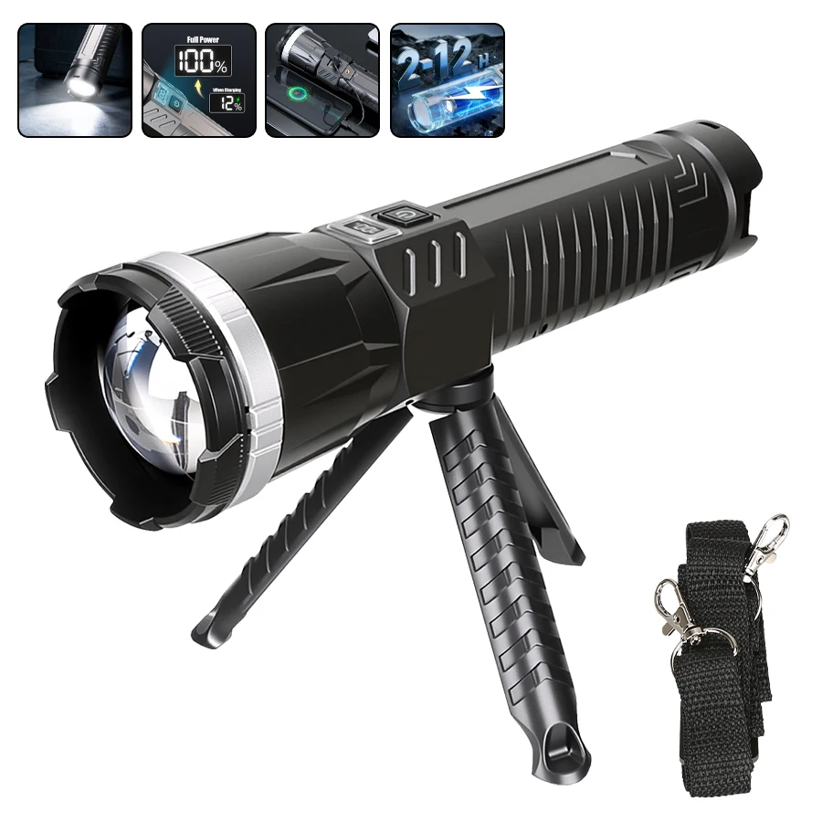 5000MAH Krachtige LED-zaklamp Oplaadbare lamp Zijlicht Waterdichte tactische lantaarn Handzaklamp Outdoor Camping Wandelen