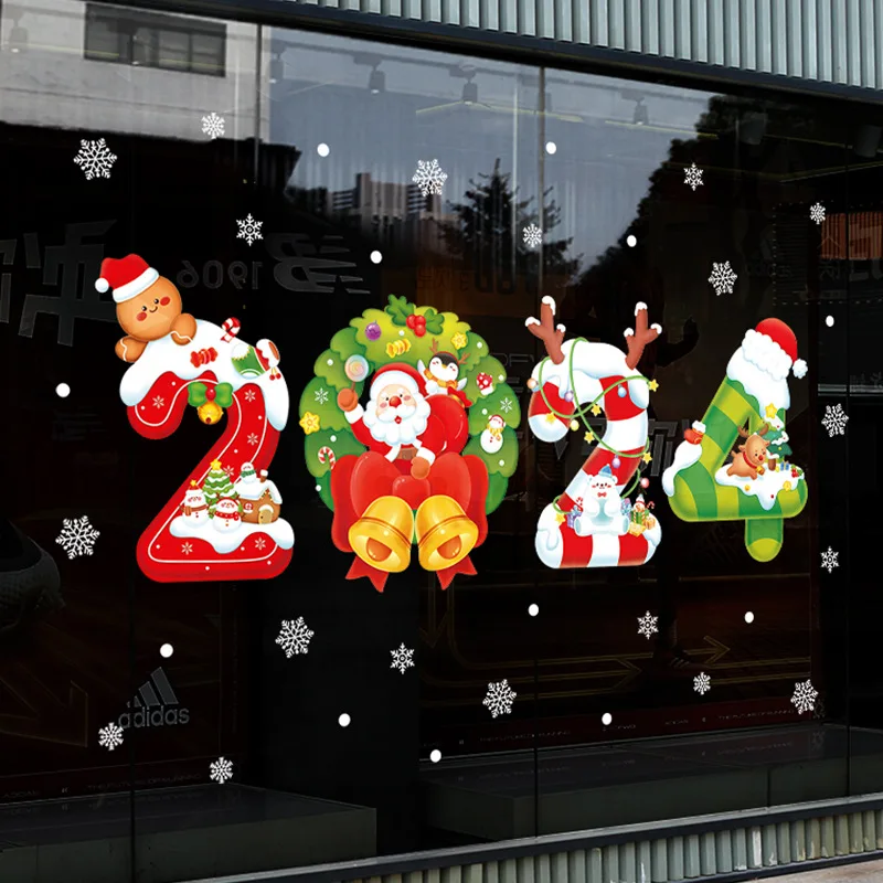 2024 New Year Christmas Wall Window Stickers Merry Christmas Decoration For Home Xmas Party Decals 2023 Navidad Gifts Decor Noel