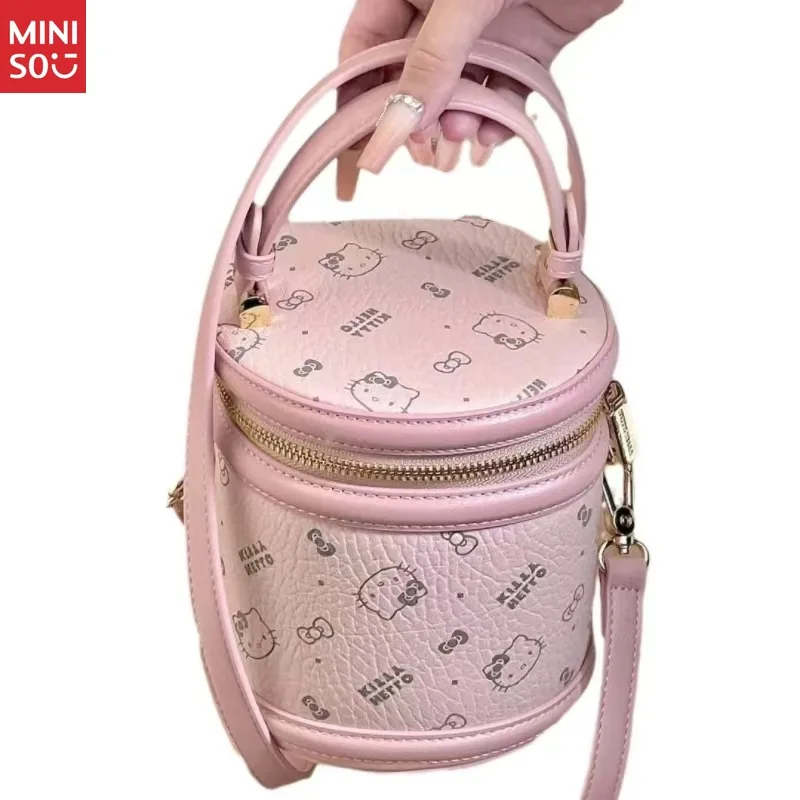 Miniso Hello Kitty 2025, nieuwe emmertas, ronde crossbody-schoudertas met handvat aan de bovenkant