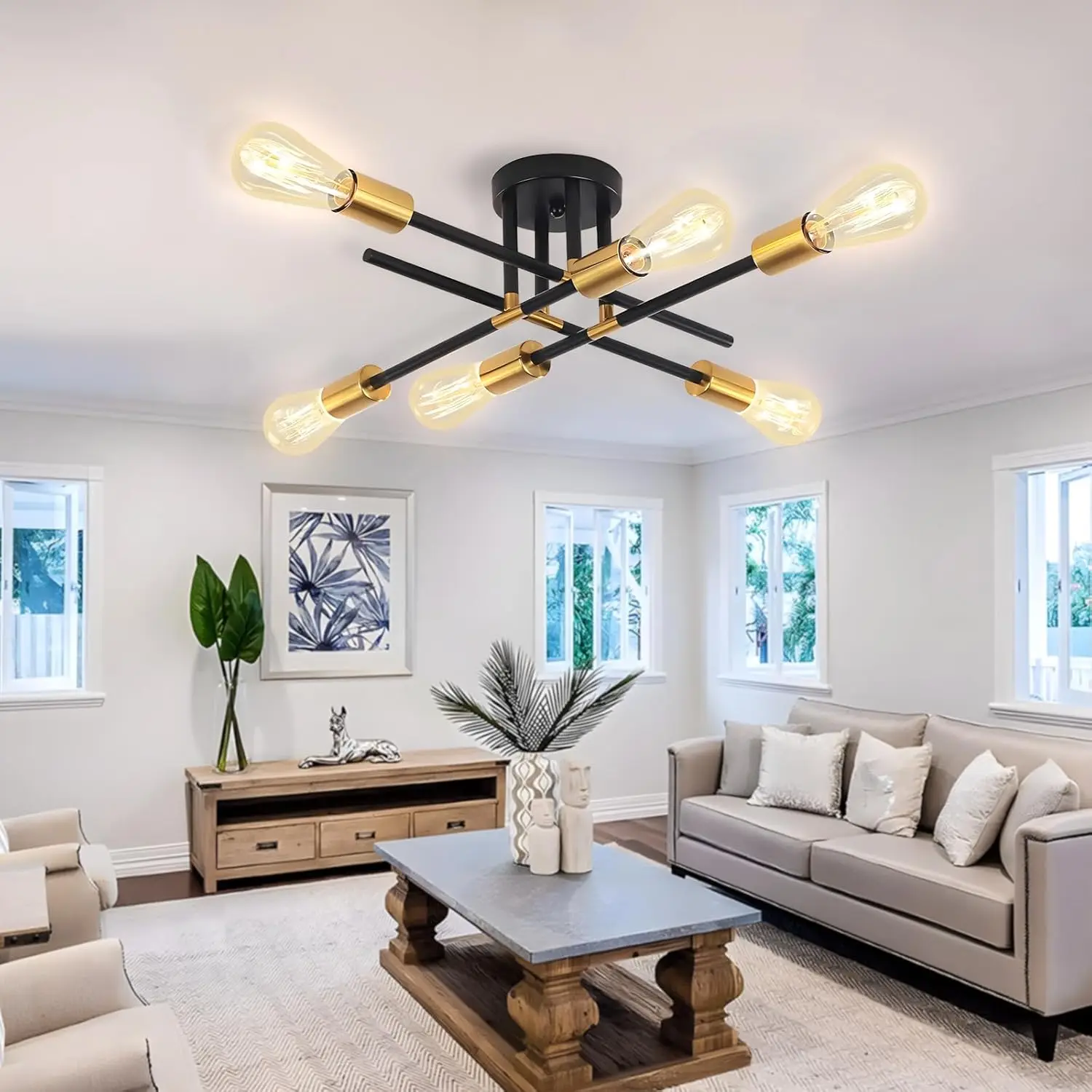 

Retro Industrial Sputnik Chandelier Wrought Iron LED Ceiling Lamp E27 Light Living Room Modern Decor Home Lighting Fixture