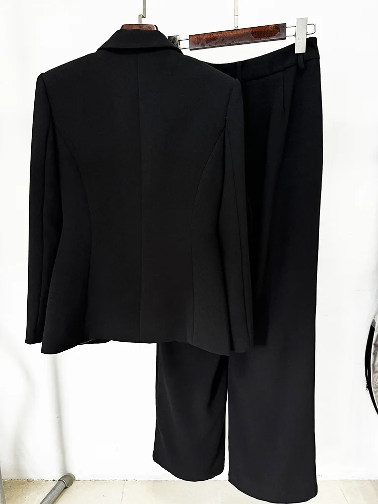 2026 Women\'s Coat Personality Metal Hole Rope Slim Slit One Button Suit pants set