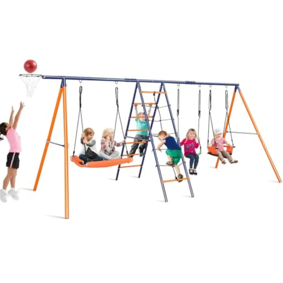 Juego de columpios de Metal resistente 6 en 1 para patio trasero, juego de patio de juegos al aire libre de capacidad de 3-12 700 libras con 3 cestas de columpios ajustables