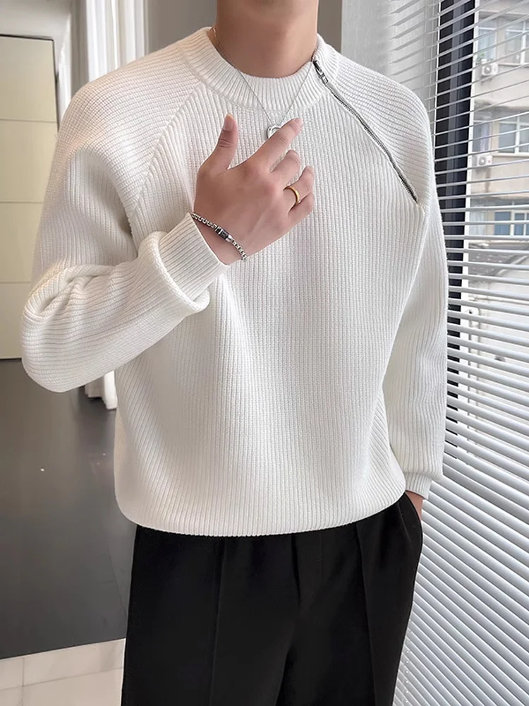 

Мужской вязаный свитер на молнии, осенне-зимний, белый, премиум-класса, базовый слой из пряжи