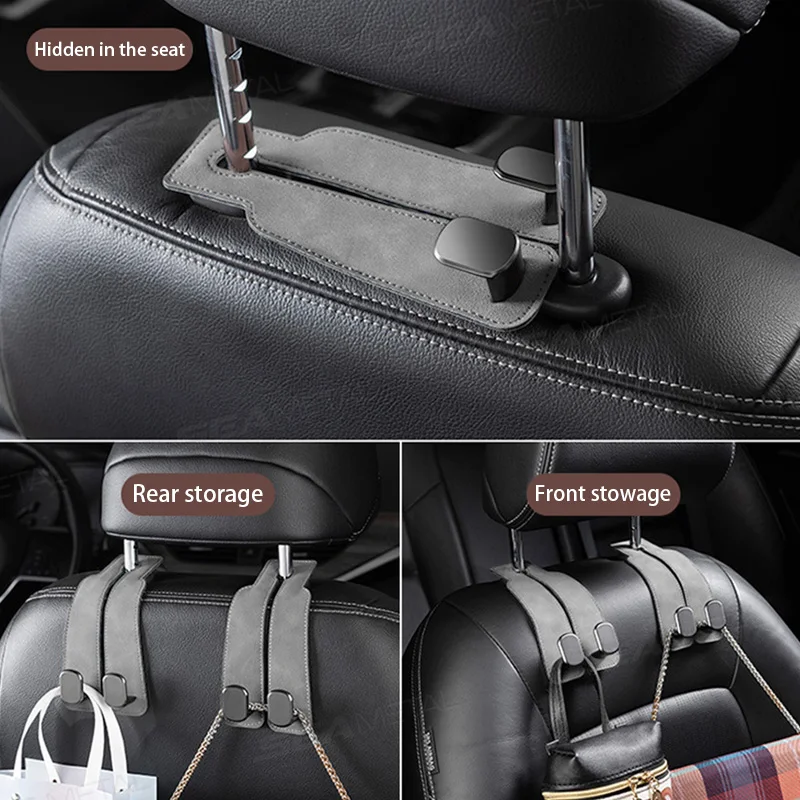 SEAMETAL Car Seat Back Hook Luxury Suede Headrest Hanging Hook 20KG Load-Bearing Universal Backseat Storage Hook for Purse Bag