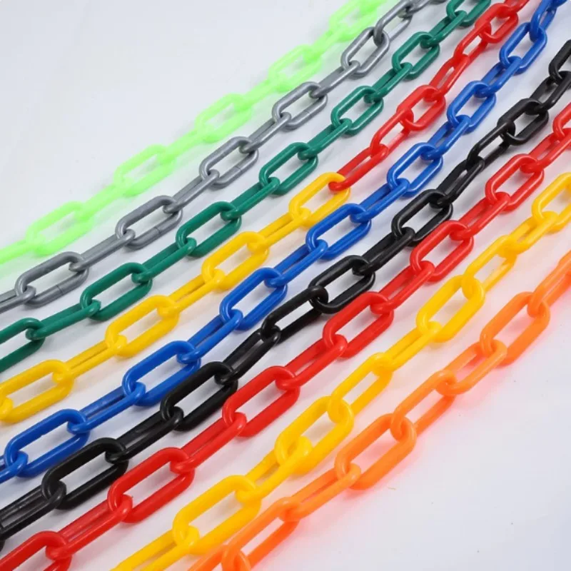 50m Length 6mm Plastic Warning Link Chain, Black‑Yellow / Red‑White for Road Traffic Barrier