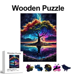 Colorful Tree Wooden Jigsaw Puzzle Art, Uniquely Animal Shaped Pieces Toys, Christmas Gift with Beautiful Package Home Decor