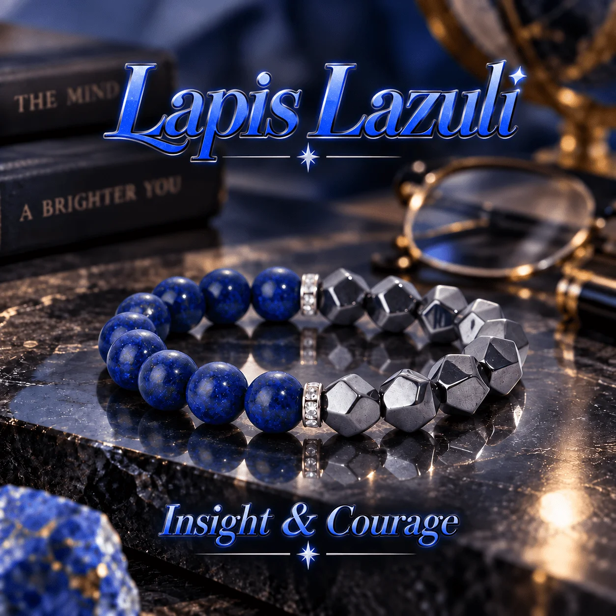 1pc Natural Lapis Lazuli Color Blocked Bead Bracelet, Unisex Fashionable and Simple Style Elastic Bracelet Jewelry