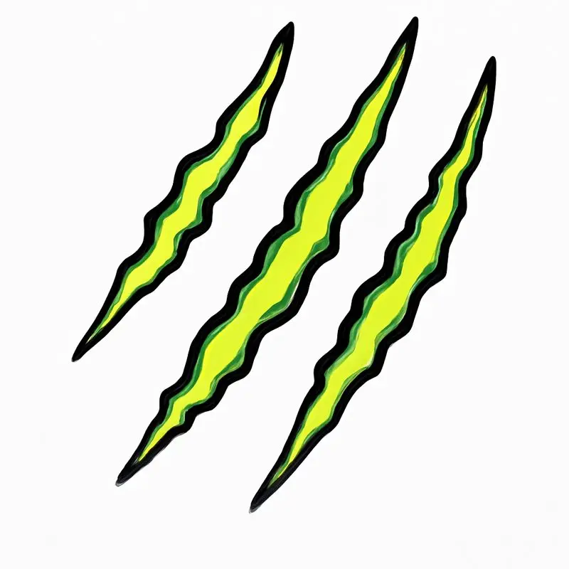 1pcCar Vinyl Decal - Stylized Wavy Claw Marks, Bright Yellow-Green with Dark Green Outline, Lightning-Bolt Jagged Shape, White