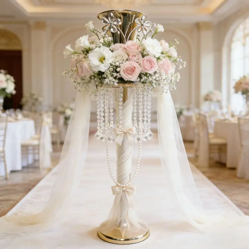 

5Pcs Home Decor Iron Crystal Wedding Flower Stands Gold Road Guide For Event Party Banquet Living Room Decoration Display Props